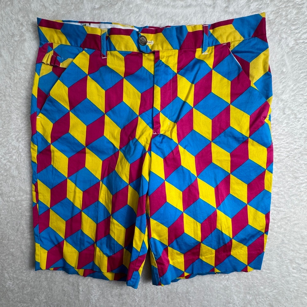 Royal & Awesome Golf Shorts Mens 36 Multicolor Loudmouth Geometric Pattern